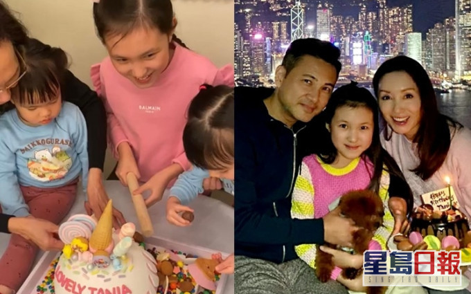 Tania与两个表妹一起扑蛋糕庆祝,爸妈又送她狗狗。