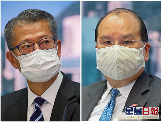 陳茂波(左)和張建宗均談到預計財赤增加至超過3000億元。資料圖片