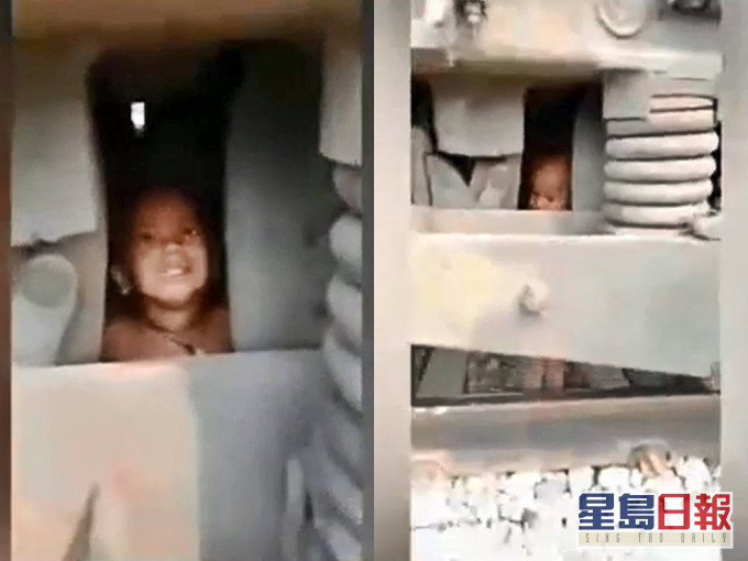 男童被卡在火車空隙。網上影片截圖