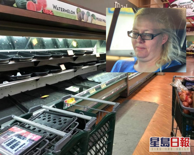 女子(小图)进入超市,即向货架上的物品咳嗽。 Gerrity's Supermarket FB图
