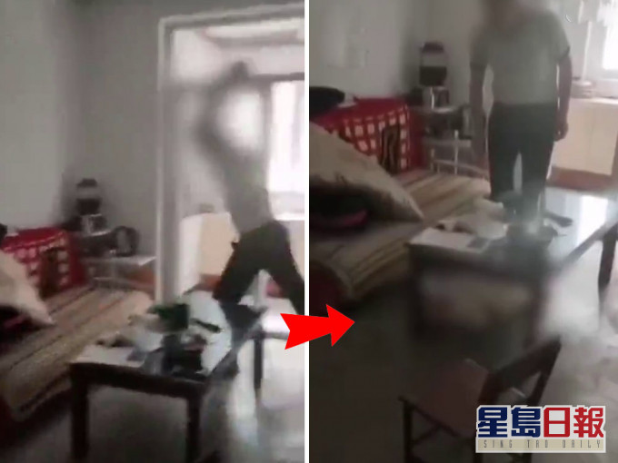 陝西2歲半幼童遭父親舉起摔沙發,孩子從沙發滾至地上,大聲啼哭。(網圖)