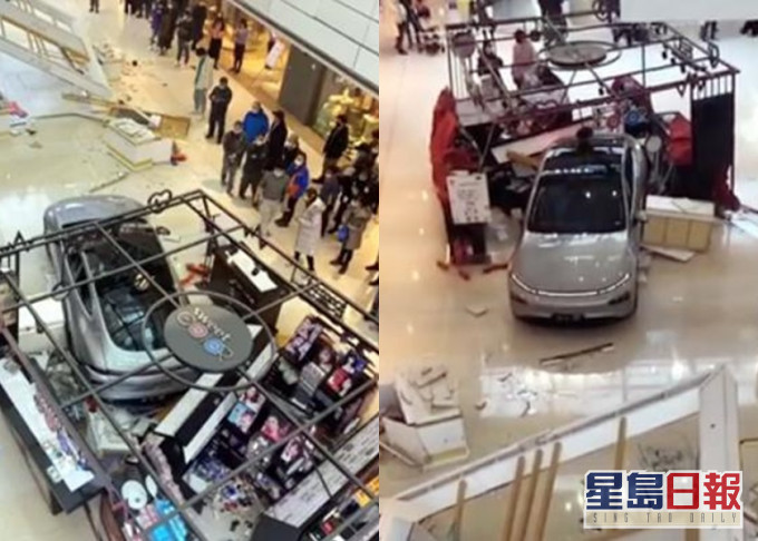 大连有商场展示中电动车失控倒车,幸未酿成严重伤亡。网图