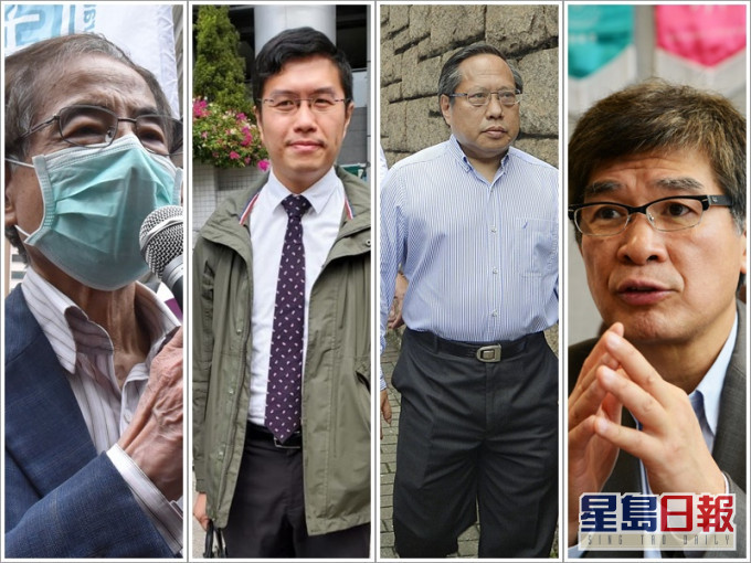 左起李柱铭,区诺轩,何俊仁及单仲偕等5人就手令提司法覆核。