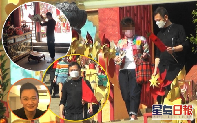 陶大宇在廟內誠心祈福,女友全程耐心站在一旁靜候。