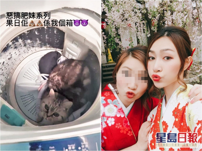 2019年香港小姐冠軍黃嘉雯(右)的胞姊Yuki Wong(左)涉虐貓被捕。黃嘉雯IG圖片