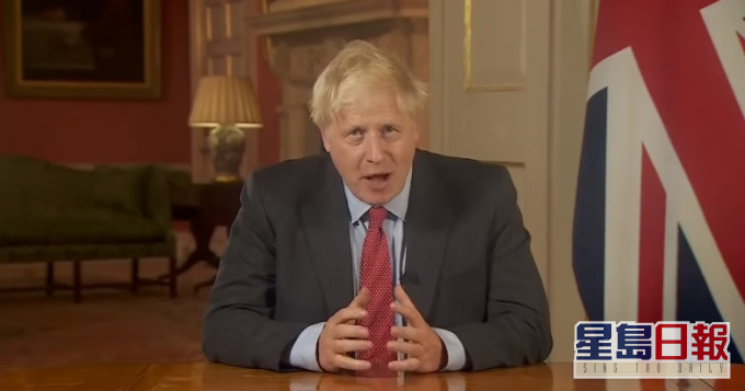 英國首相約翰遜發表演講期間肚子「咕咕」叫（影片7'35\"開始）。社交媒體資料圖片