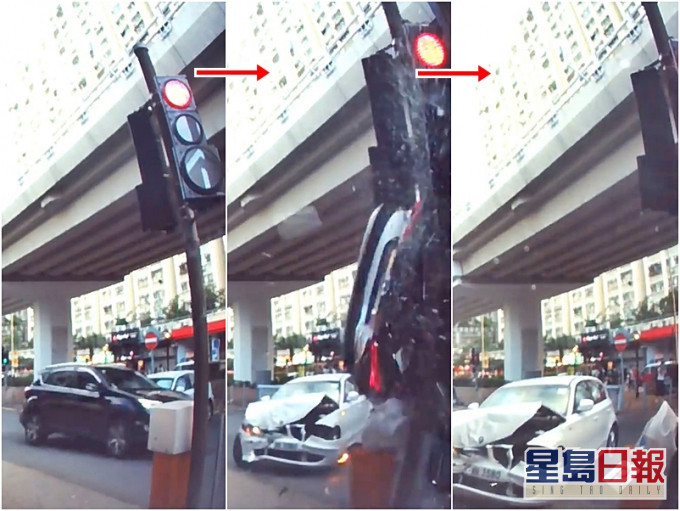 黑色私家車被攔腰撞飛。馬路的事討論區FB影片截圖