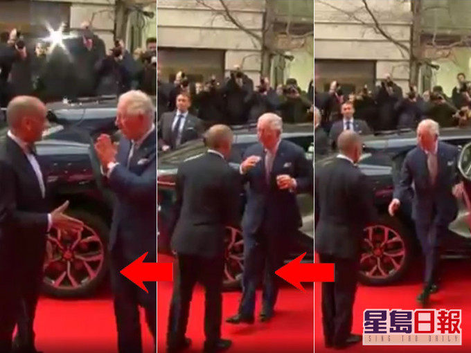 查理斯王子出活动时,下车即伸手向来宾握手,立即纠正自己,改为双手合掌向对方示好。(网图)