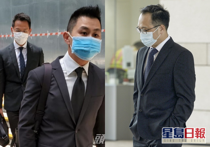 被告朱東麒(左前)及被告朱東恒(左後);被告邱承建(右)。 資料圖片