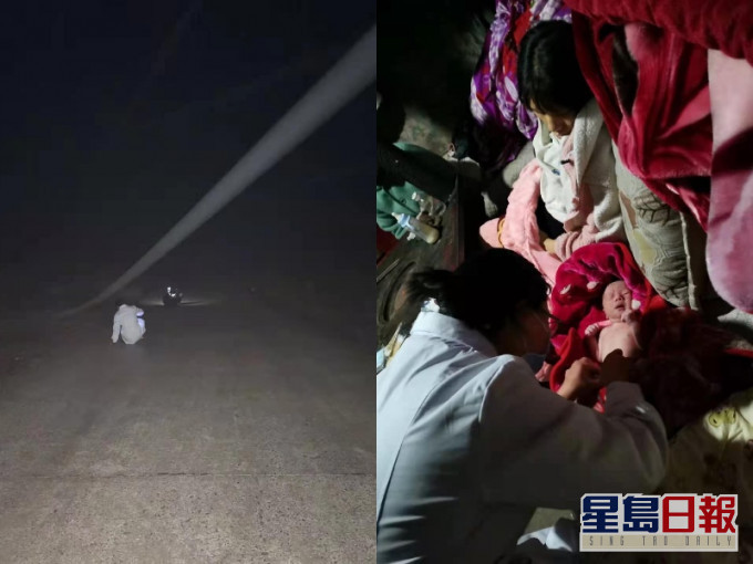 民警及醫生以滑行的方式下山,順利趕到現場為該名孕婦檢查。網圖
