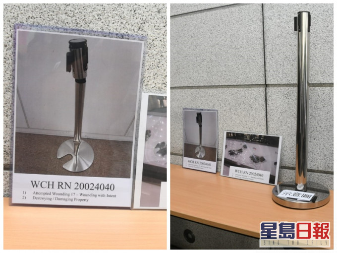 金属拉带柱突从天而降差点击中警员。