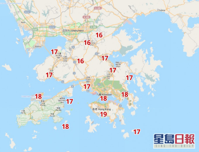 明早8時新界普遍氣溫17度,新界北部更只有16度。天文台自動分區天氣預報
