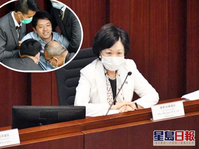 葉劉淑儀以行為不檢點和在席上喧嘩為由,將黃碧雲、許智峯(小圖)及陳淑莊逐離場。