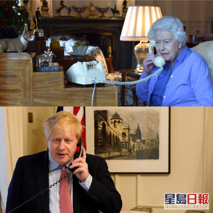 英女皇與約翰遜為響應社交距離，將本周三例行會面改為電話會談，英女皇方才避過一劫。The Royal Family twitter
