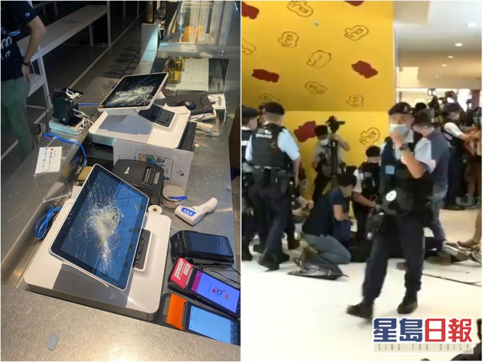 警方新城市廣場拘一男子涉破壞飲品店。警方facebook圖片/港台截圖