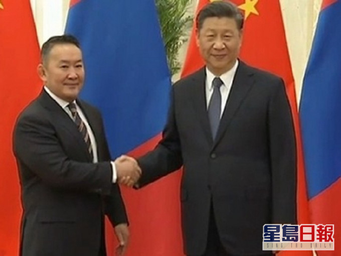 习近平会见蒙古国总统。央视图