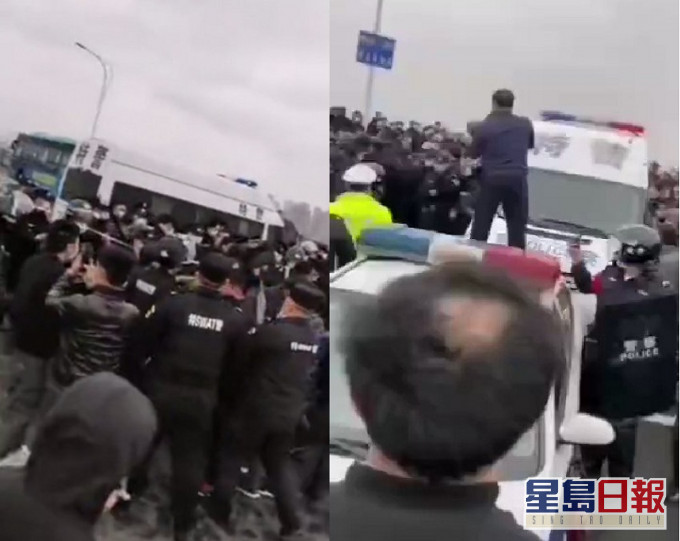 湖北黃梅縣與江西九江市警察昨天爆發衝突，場面激烈。網圖