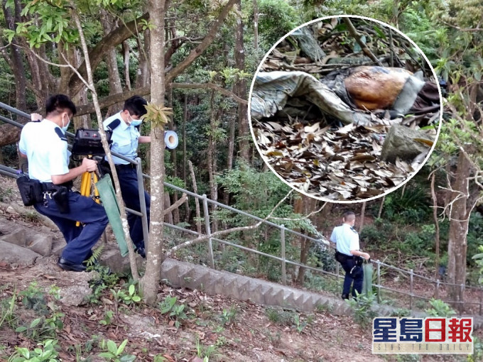 警方到大帽山郊野公園調查發現腐屍白骨案。