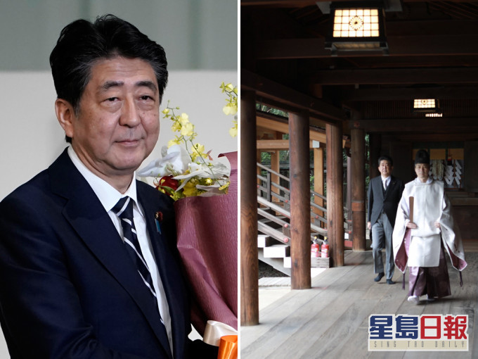 日本前首相安倍晉三繼上月參拜靖國神社,再次到靖國神社參拜。AP圖片