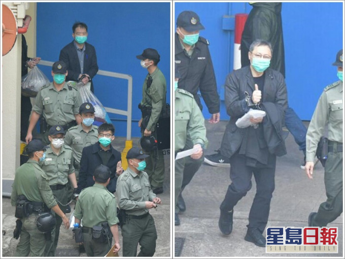黃之鋒、胡志偉及戴耀廷由囚車送往法院。