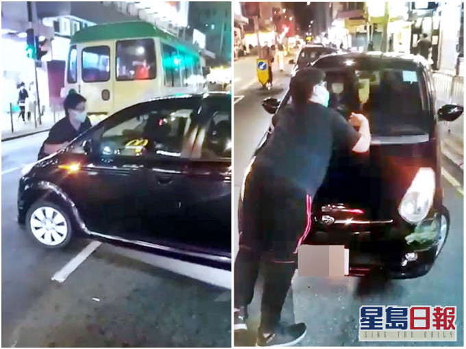 23歲輕型貨車司機趴在私家車車頭嘗試阻止對方開行。網上截圖