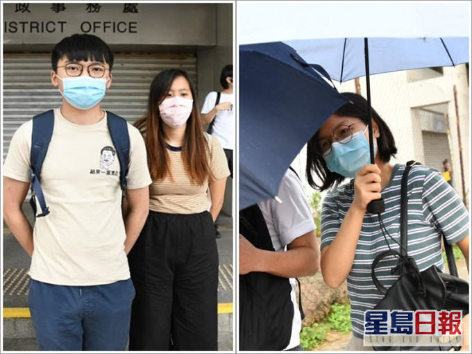 由左至右被告郑家朗、吴嘉儿及何秀仪。