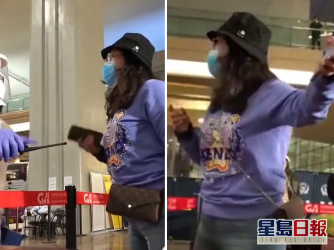 泰国回国女子拒绝隔离大闹重庆机场,爆粗恐吓防疫员。(网图)