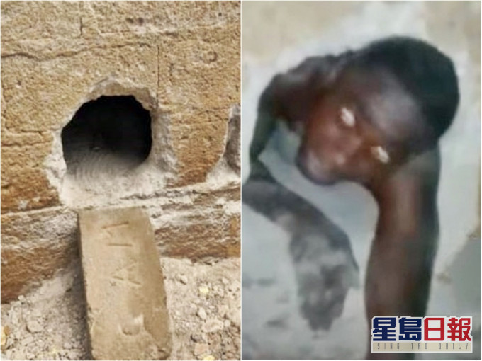 笨賊鑿牆企圖潛入教堂行竊,卻意外卡在洞口。網圖