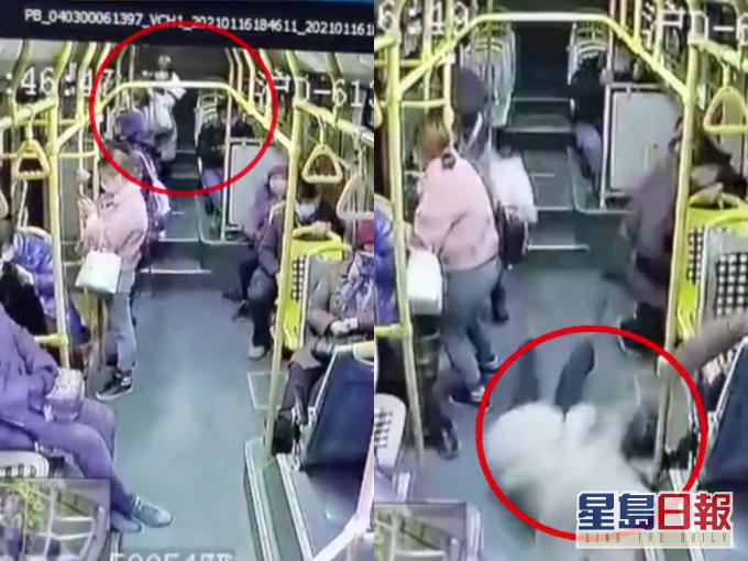 上海一名38岁女乘客因巴士急刹车摔倒不治身亡。