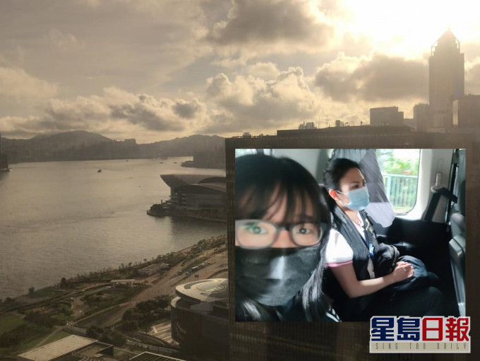 鄒幸彤(小圖左)被捕,她被捕前上載辦公室外風景照。 鄒幸彤FB圖片