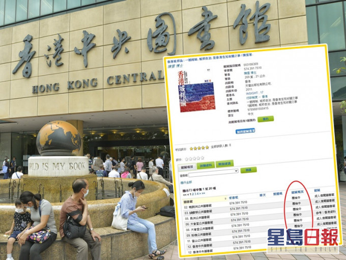 小圖:《香港城邦論》的館藏現況是「覆檢中」。香港公共圖書館網頁截圖