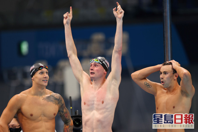 美国夺男子100米自由泳接力金牌。Reuters