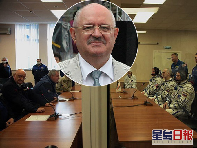 葉夫根尼·米克林(圖)與德米特里·羅戈津一起(左),為前往國際空間站的三名太空人送行,葉其後確診。(網圖)