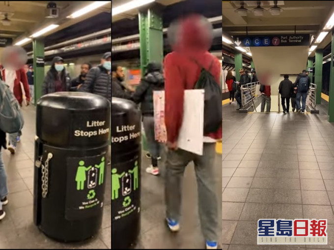 纽约华裔情侣被红衫男子骚扰。影片截图
