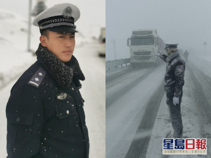白瑪木洛在嚴寒天氣下指揮交通。(網上圖片)
