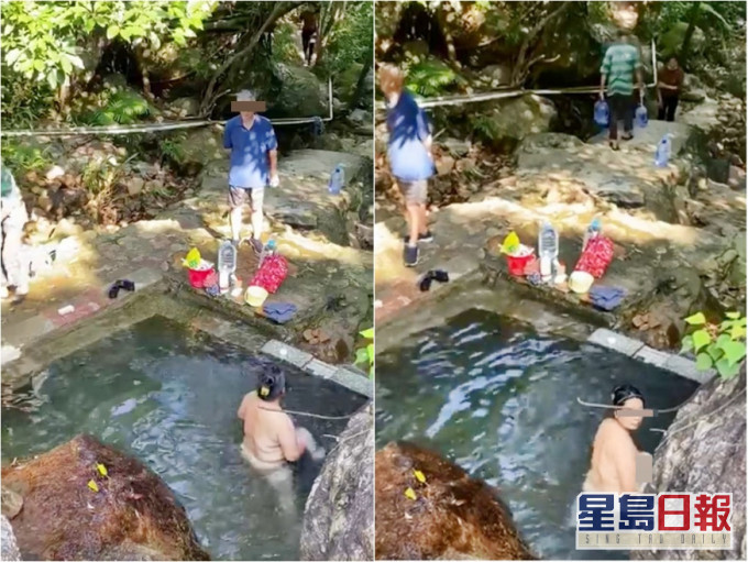 有網民拍到大媽在山澗裸體浸浴。FB圖