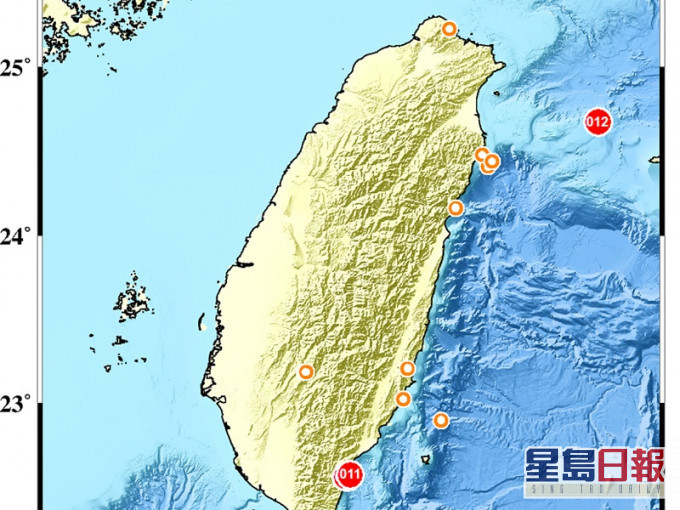 台灣東部海域凌晨發生6.1地震。圖:台灣氣象局