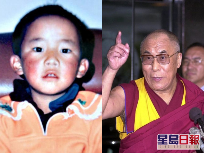 达赖喇嘛(图右)在25年前认证的十世班禅喇嘛转世灵童更登确吉尼玛(图左)。 网图