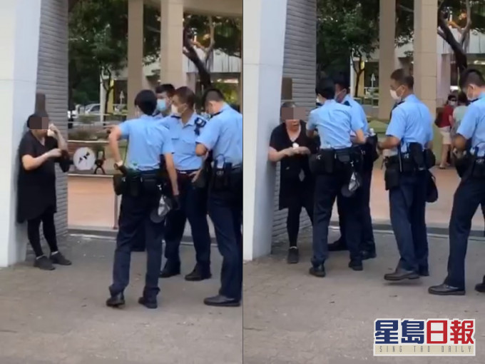 中年婦無戴口罩兼發難, 警噴椒制服。影片截圖