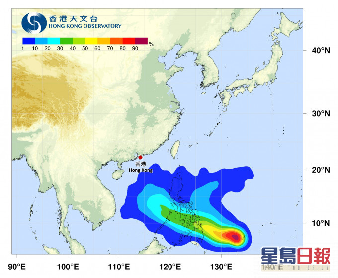 杜鵑會在未來兩三日大致移向菲律賓中南部。天文台圖片