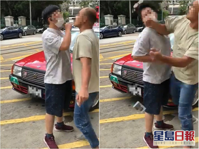 的士司機與男子發生肢體碰撞後,男子揮拳打向司機。影片截圖
