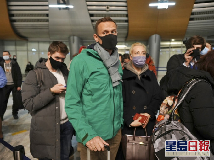 俄罗斯反对派领袖纳瓦尔尼由德国返回俄罗斯首都莫斯科,落机后随即被扣留。AP图片