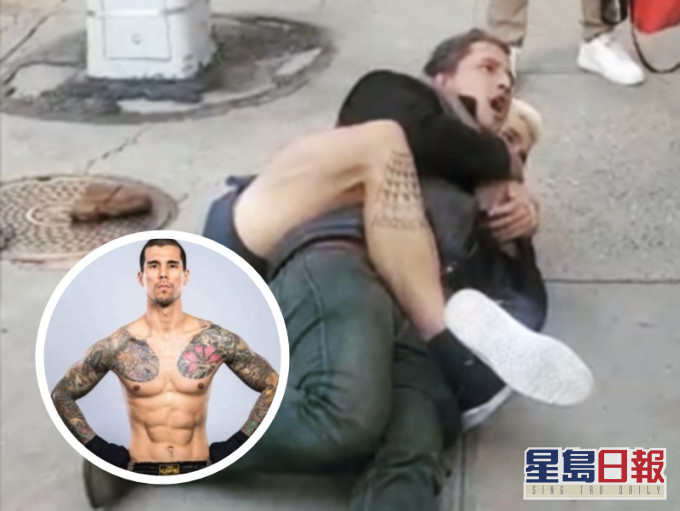 香港外籍武术教练以巴西柔术将拐子佬制服。网图