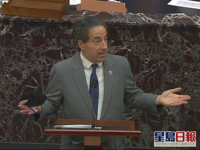 首席彈劾代理人、來自馬里蘭州的聯邦眾議員拉斯金形容特朗普是「煽動總司令」。AP圖片