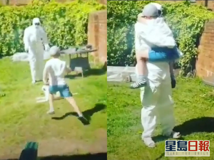 阿伯特穿上防护衣探访孙子,孙子一看到她便立刻飞奔到怀中。 影片截图