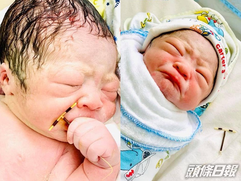 嬰孩握著竹蜻蜓出世。網圖