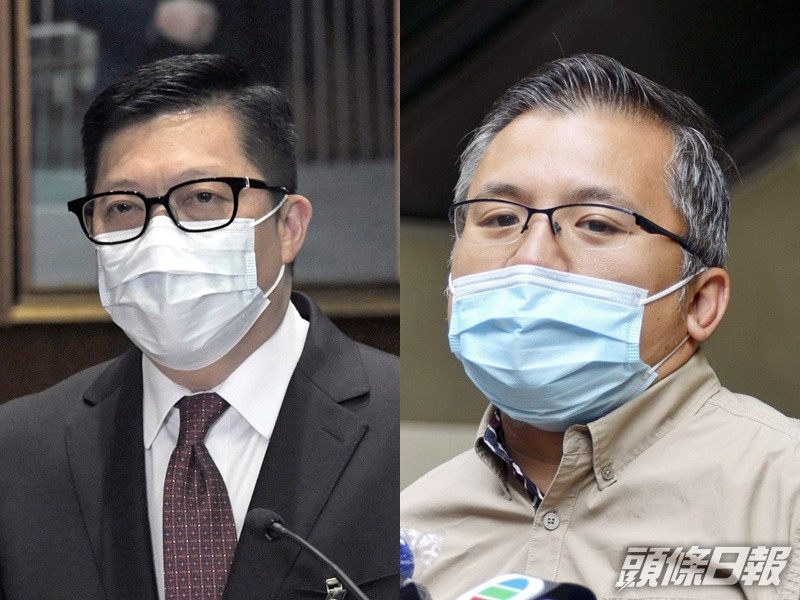 保安局局長鄧炳強(左)建議記協公佈會員名單釋疑,惟記協主席陳朗昇(右)指未經當事人同意不能披露會員個人資料。資料圖片