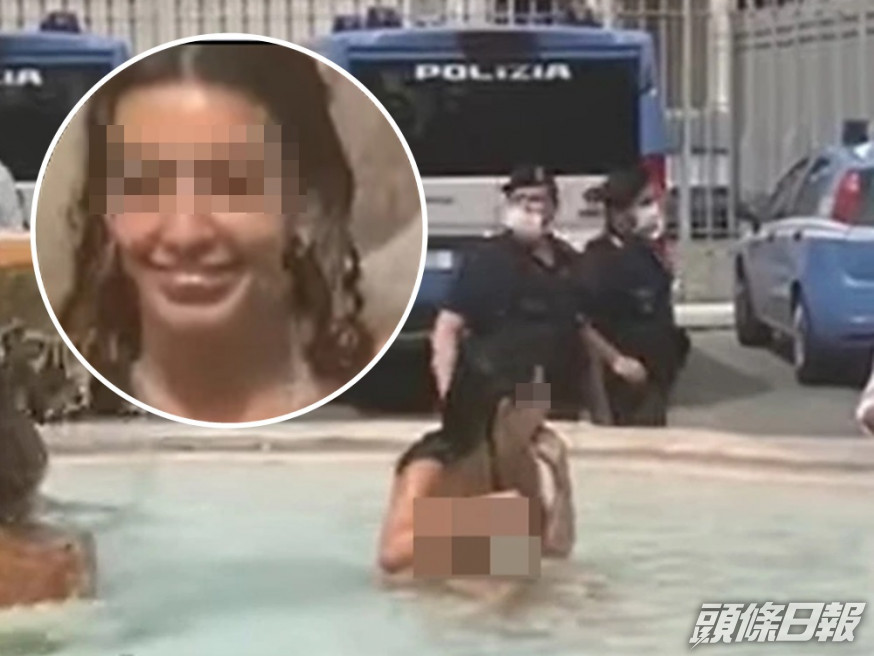 意大利一名女遊客疑因天氣炎熱,脫光衣服跳進噴泉消暑。網圖