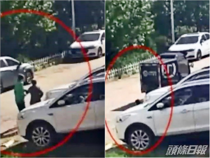 河北一名老婦坐在車前,不慎被碾死。影片截圖