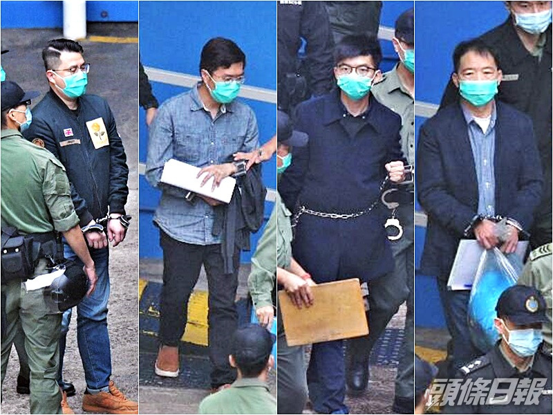 (左起)尹兆堅、區諾軒、黃之鋒及胡志偉,再由囚車送往法院。